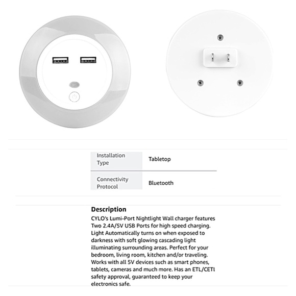 NIB CYLO LUMI-PORT LIGHT & DUAL USB CHARGER; Plug-In Light Sensor; Night Light - Picture 10 of 10